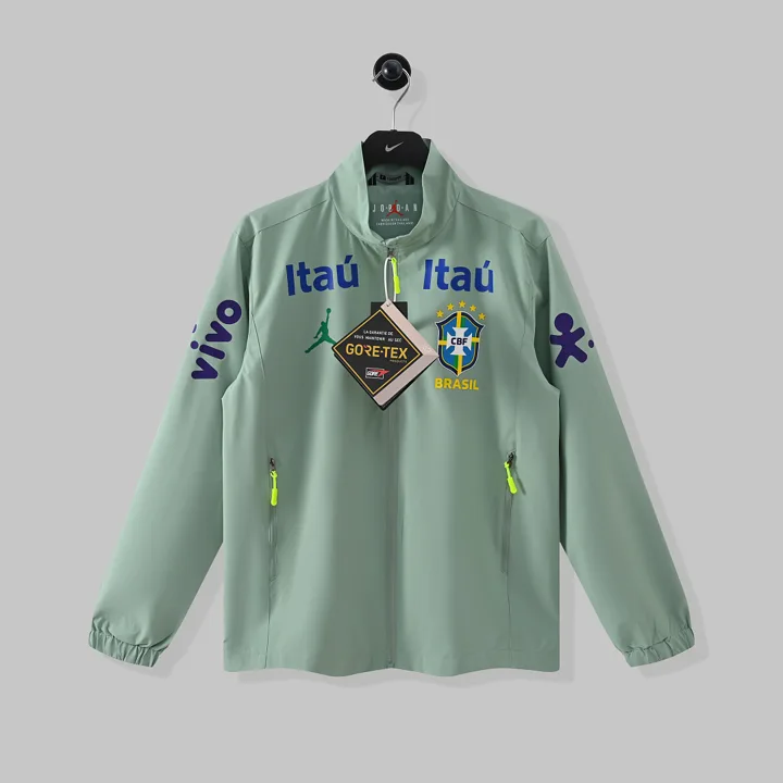 Jordan Brazil Green Stand Collar Windbreaker Jacket