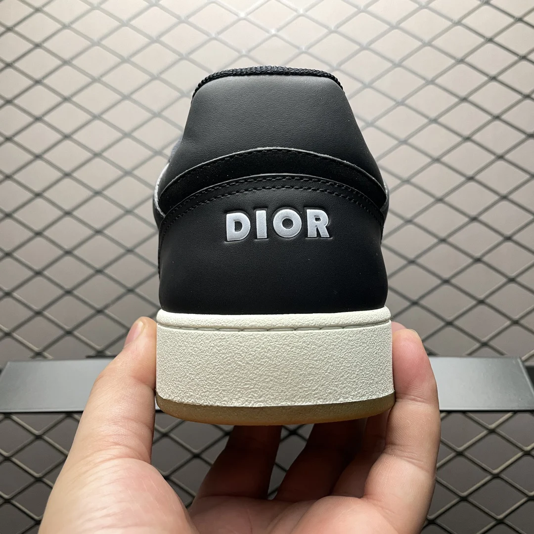 Dior B27 Uptown Low-Top Sneaker | Black Calfskin with Beige and Black Oblique