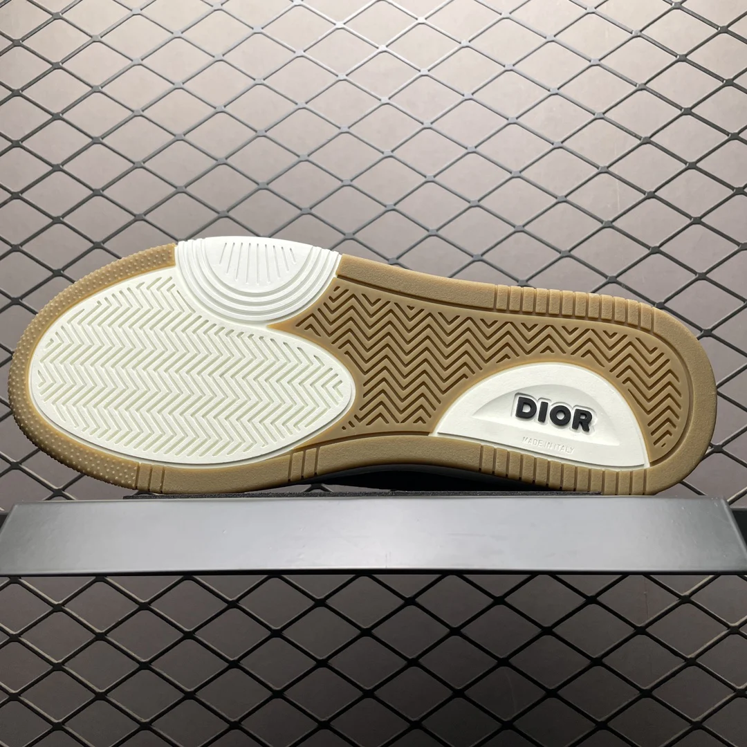 Dior B27 Uptown Low-Top Sneaker | Black Calfskin with Beige and Black Oblique