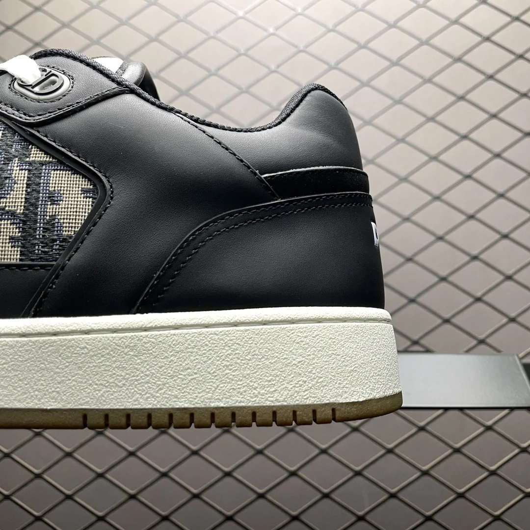 Dior B27 Uptown Low-Top Sneaker | Black Calfskin with Beige and Black Oblique