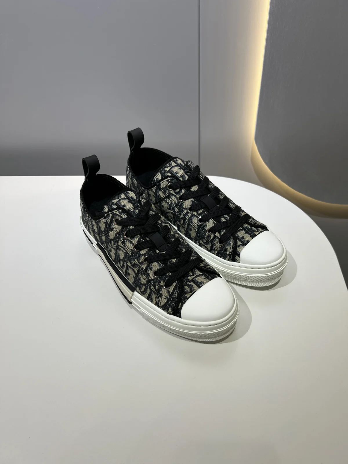 Dior B23 League High-Top and Low-Top Sneakers | Low · Beige and Black Oblique Jacquard