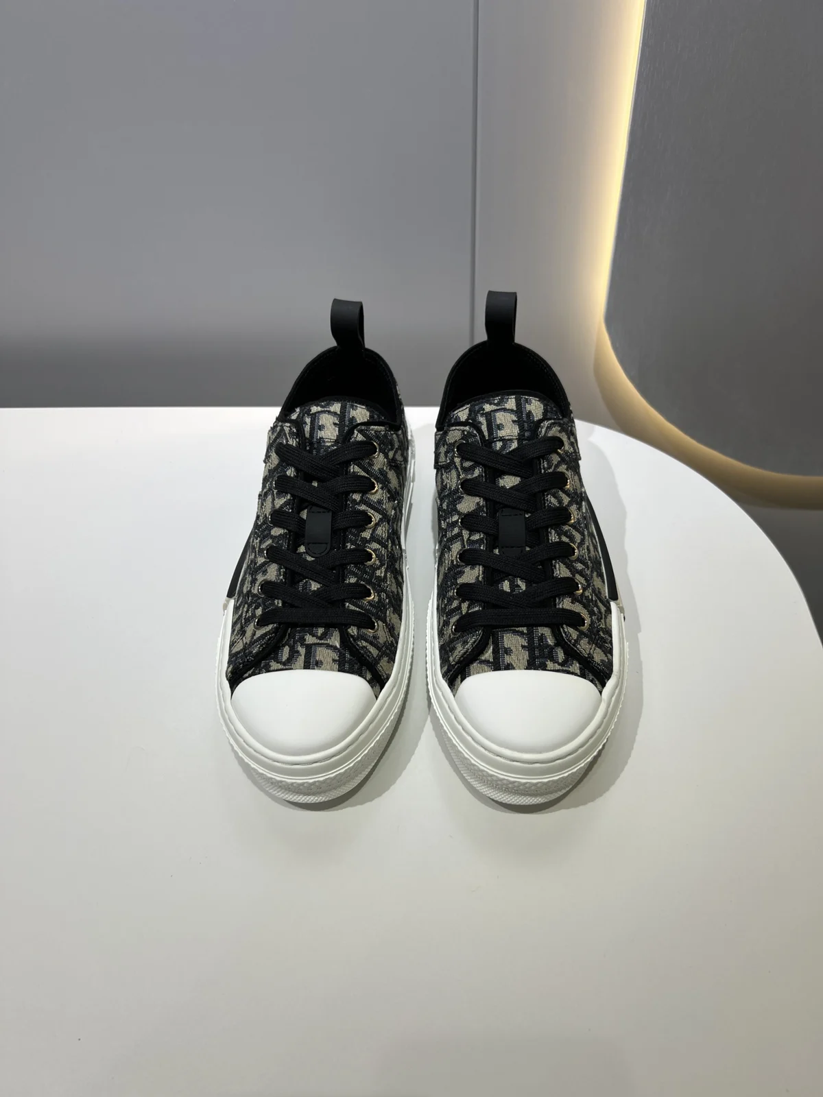 Dior B23 League High-Top and Low-Top Sneakers | Low · Beige and Black Oblique Jacquard