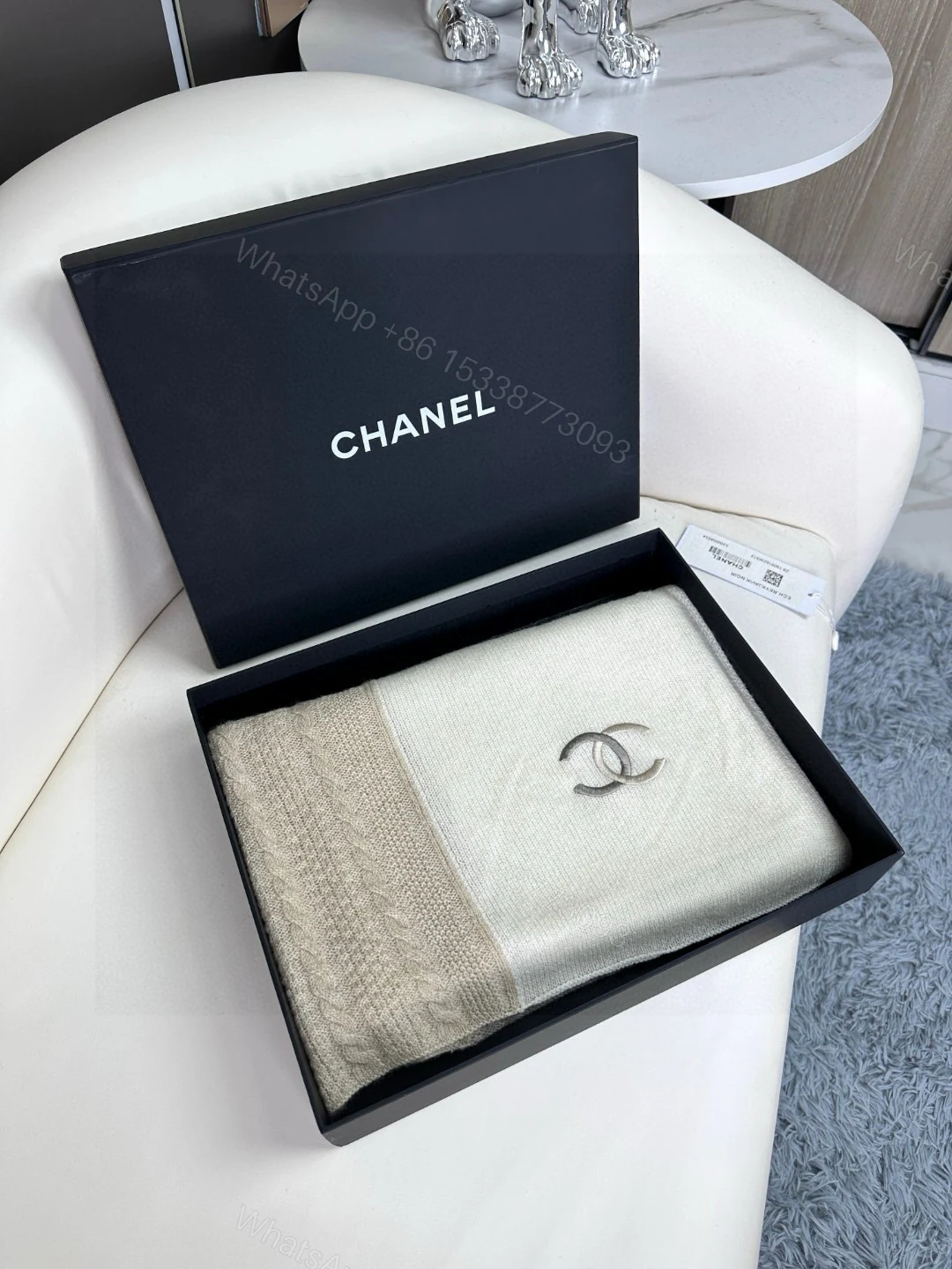 Chanel 高仿拼色針織圍巾 奶茶色系柔暖百搭 2025秋冬新品 — view 1