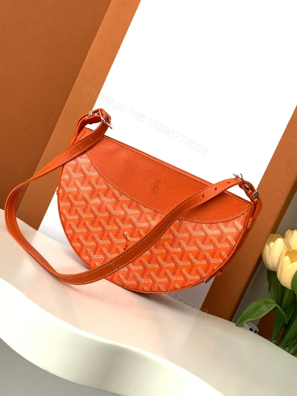 View 6 of Coral Calfskin Crossbody: Compact Luxury, Geometric Motif Bag