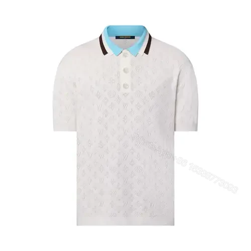 Lv Monogram Pointelle Short-Sleeved Cotton Polo — view 1