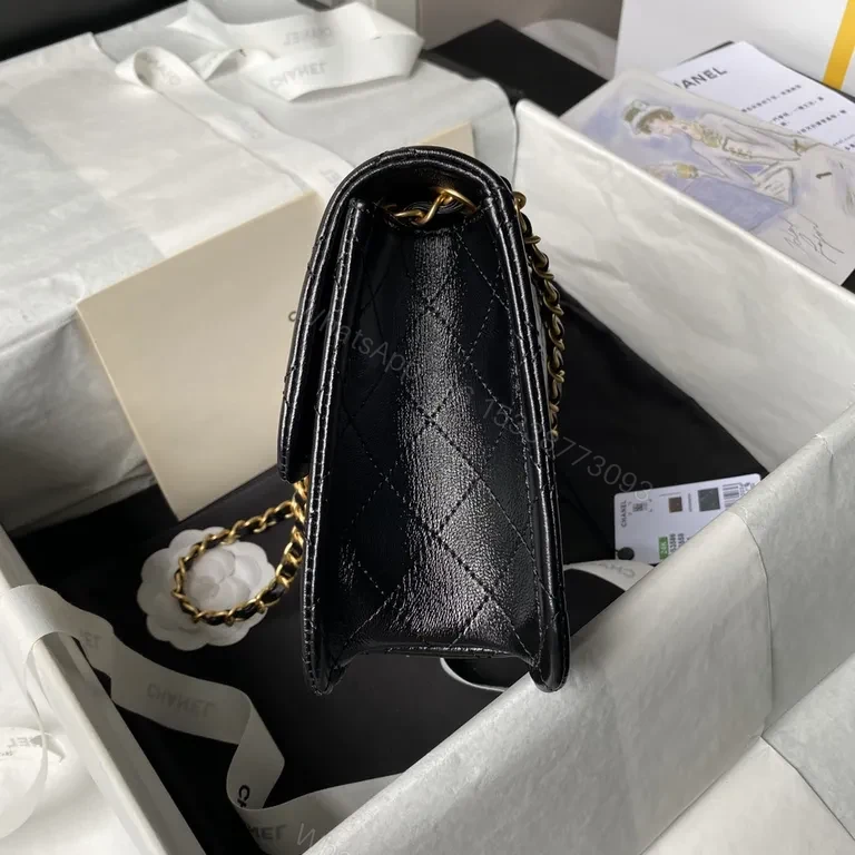 View 6 of Chic Quilted Crossbody Bag with Gold Chain Strap - Black
