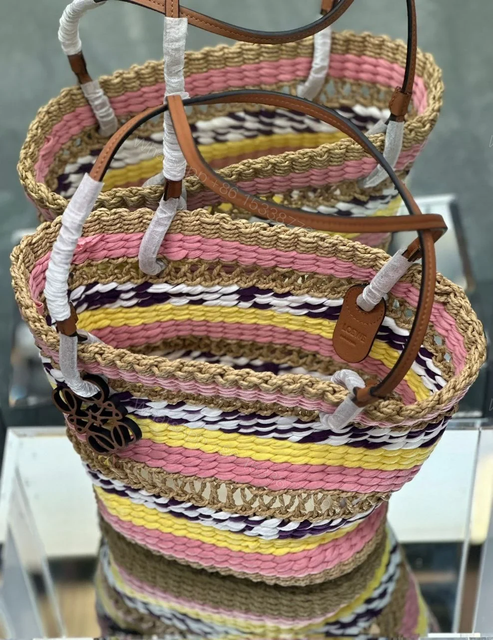 LOEWE Basket Tote in Multicolor Elephant Grass — view 1