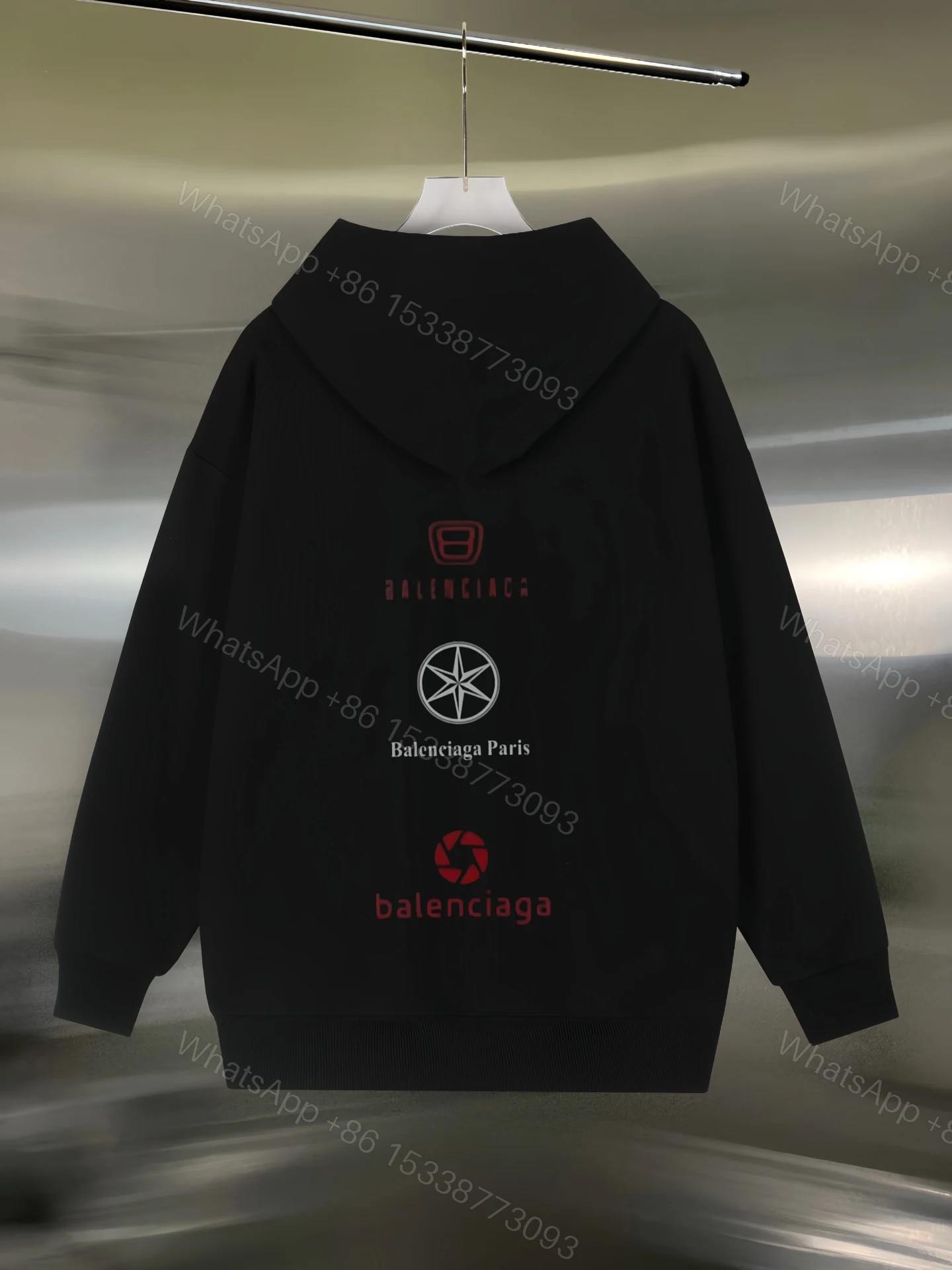 Balenciaga一比一男士黑色連帽衛衣LOGO電擊雙B設計簡約款 — view 1