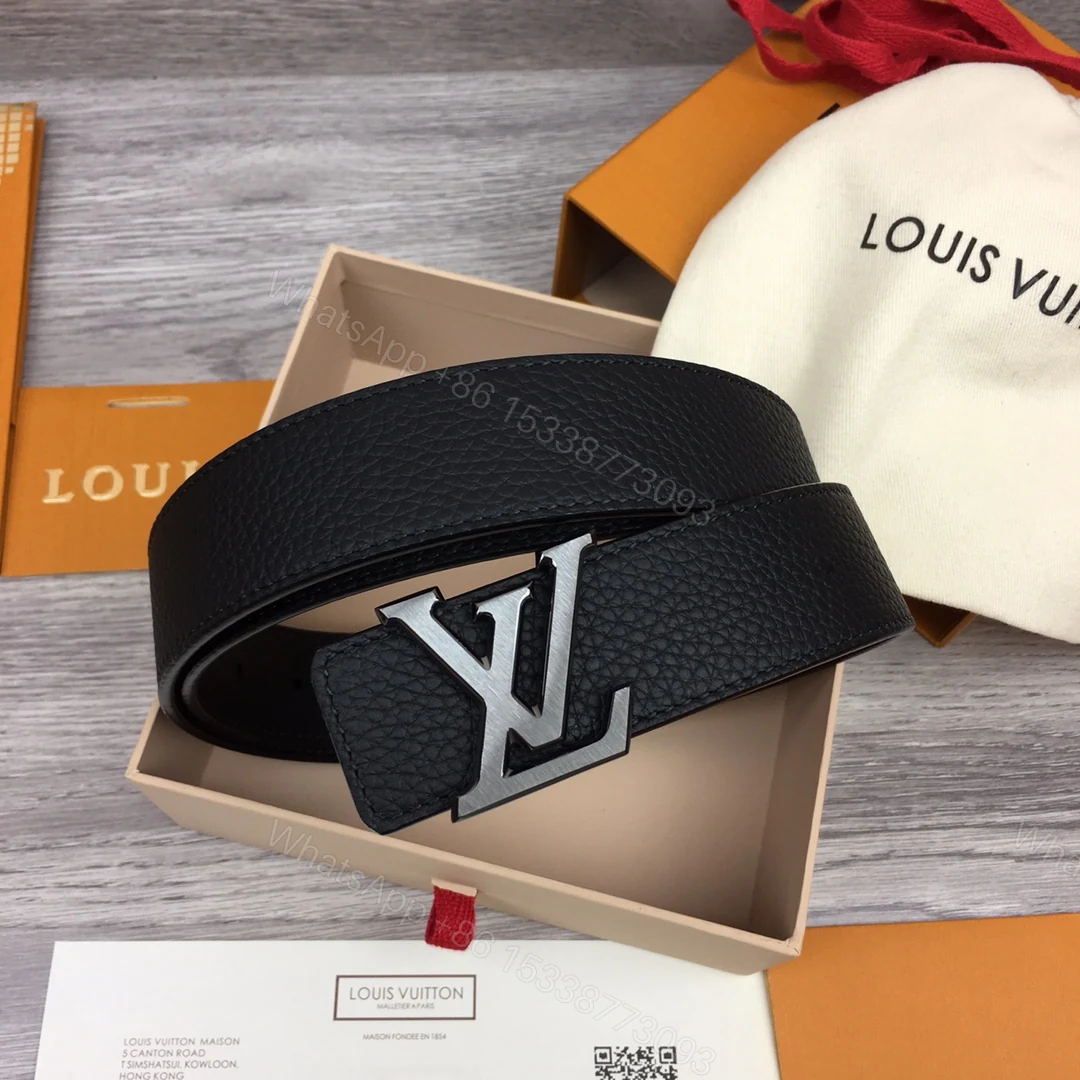 LV 一比一黑色粒面牛皮銀扣腰帶 男士精品時尚皮帶推薦 — view 1