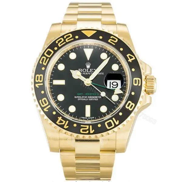 Swiss Clone Rolex GMT Master 2 Gold with Black Dial — view 1