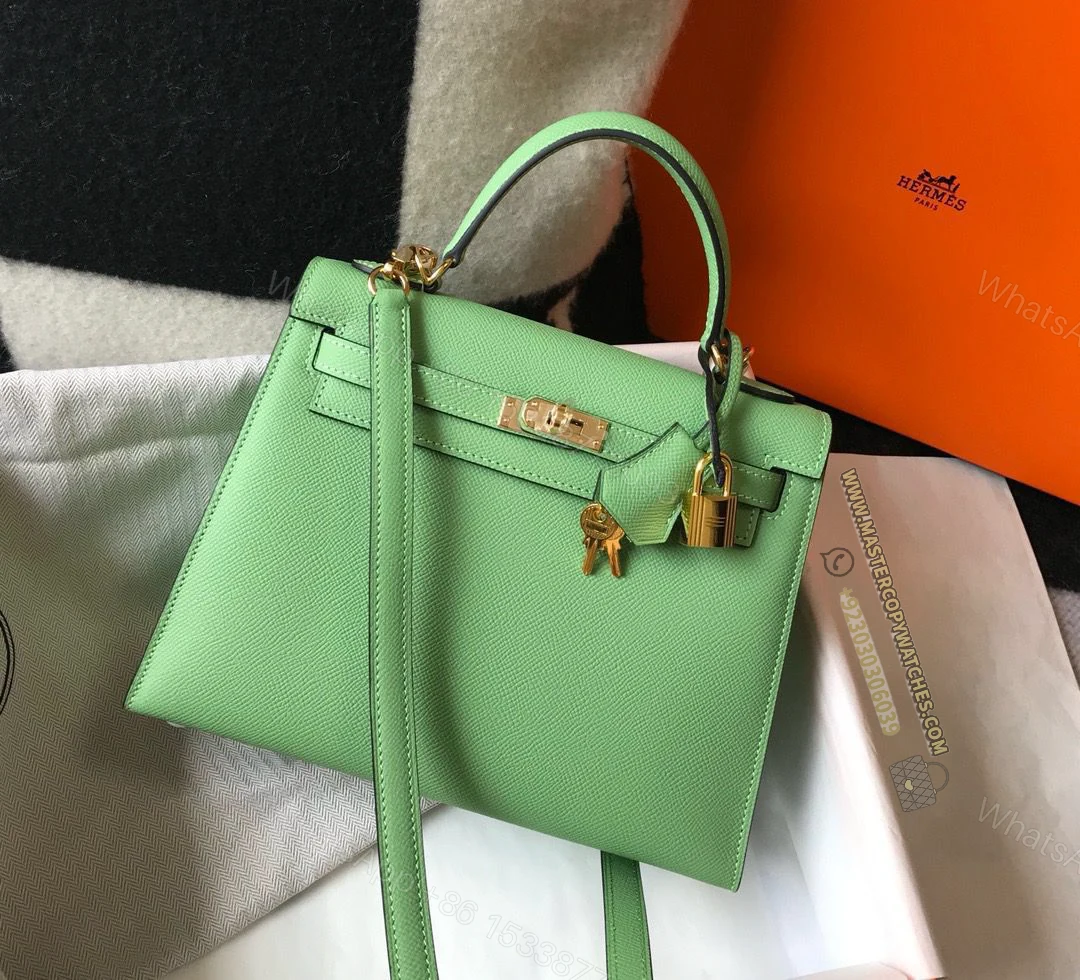 Hermes Kelly 25 Epsom Vert Criquet — view 1