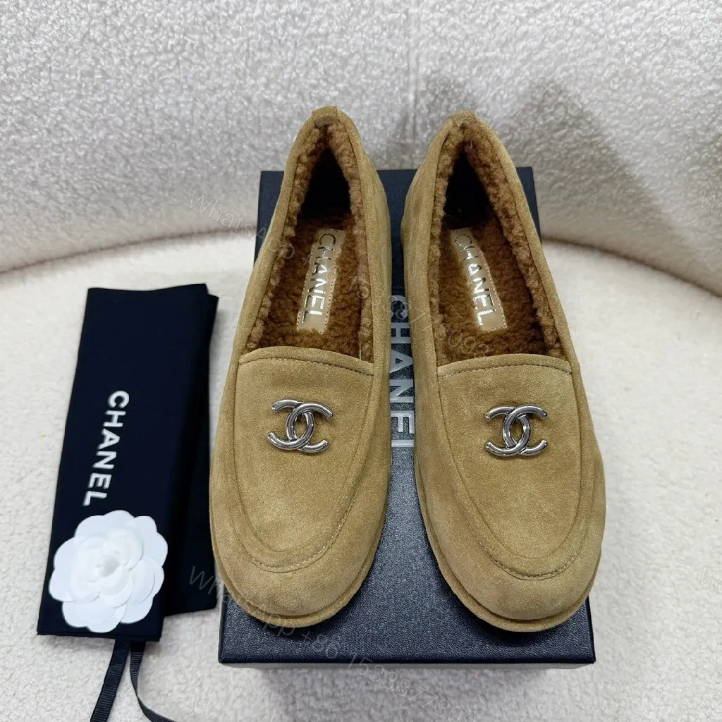 View 7 of Cozy-Camel Suede Shearling Mules with Logo