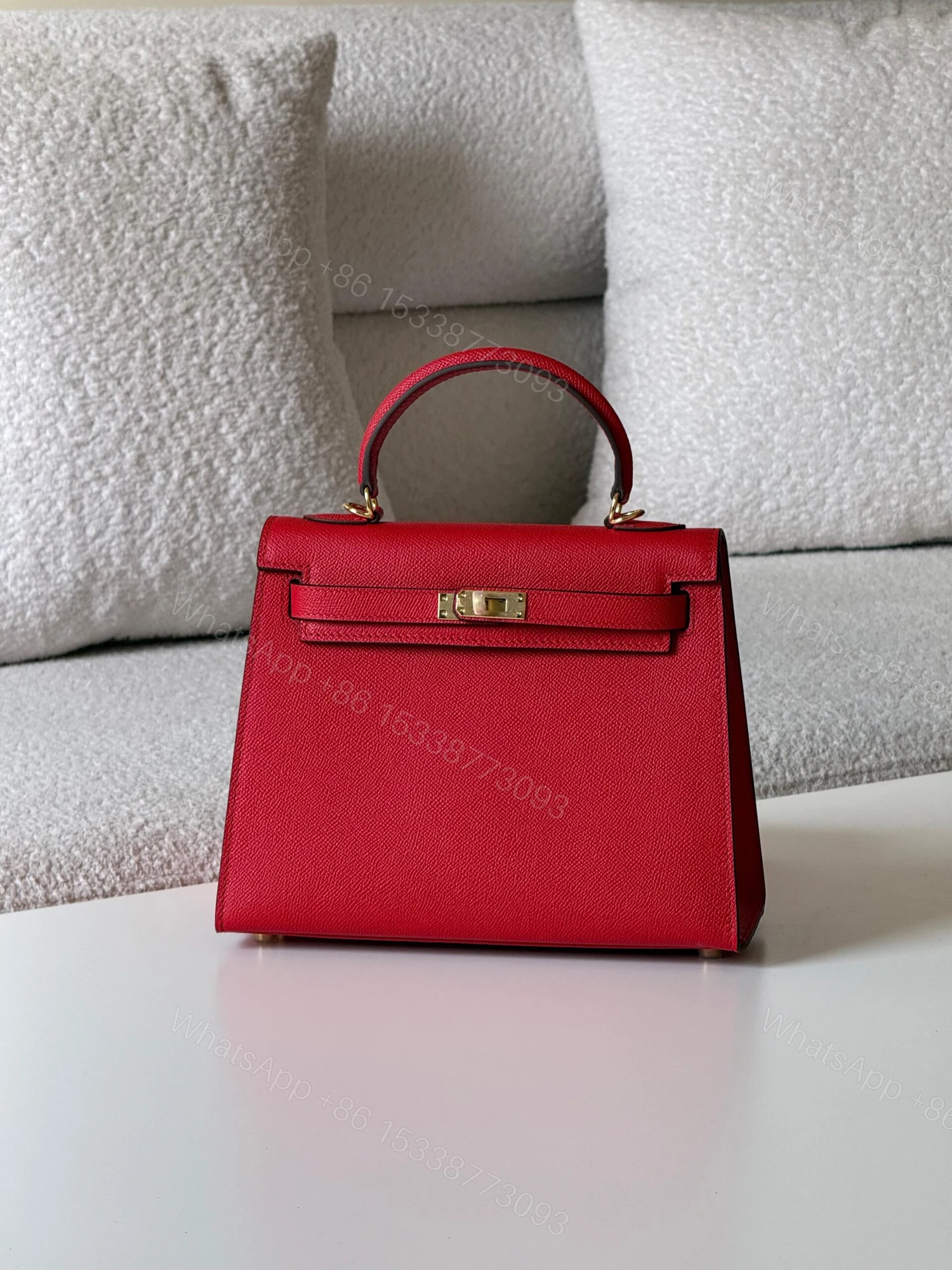 Hermes Kelly 25 Red Epsom Palladium Hardware — view 1