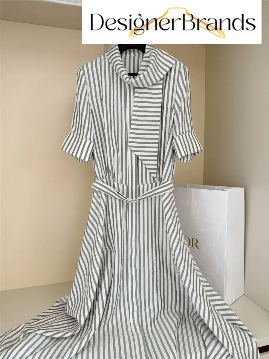 View 5 of Dior Grey and White Striped Silk Jacquard Midi Dress