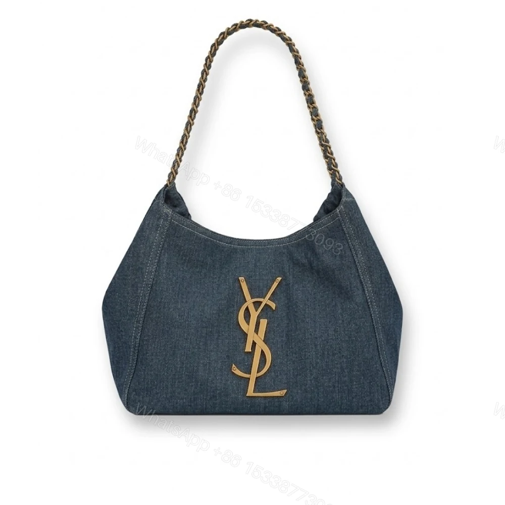Saint Laurent Chain Hobo Bag Denim Blue 30cm — view 1