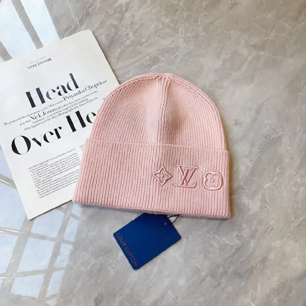 Soft Pink Knit Beanie – Cotton-Acrylic, Cozy Luxe, Designer Embroidery, Beanie — view 1