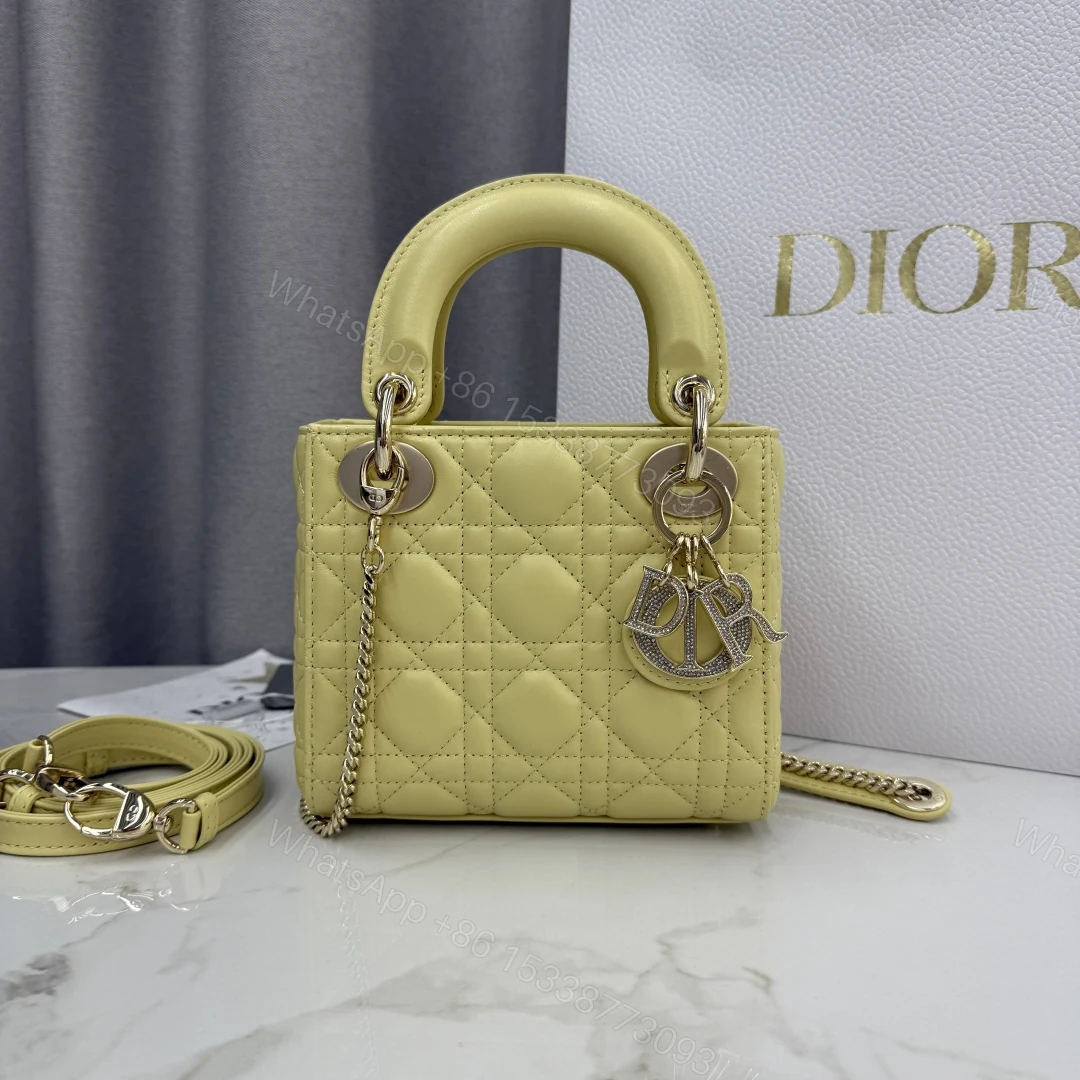 Dior原單黃色Lady Dior女包迷你款亮面設計清新亮眼 — view 1