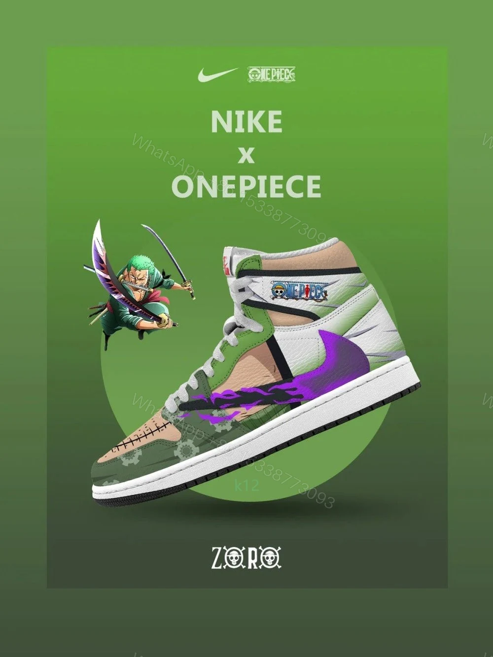 Roronoa Zoro V.2 Custom TS High Jordan 1 — view 1
