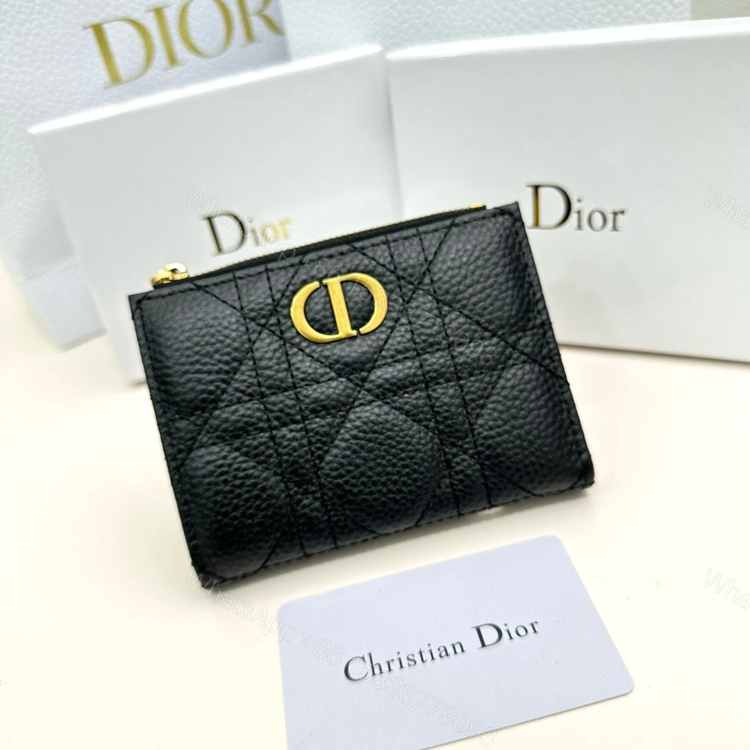 Dior高仿短夾 女士藤格紋黑色小牛皮 金屬CD標精品卡包設計 — view 1