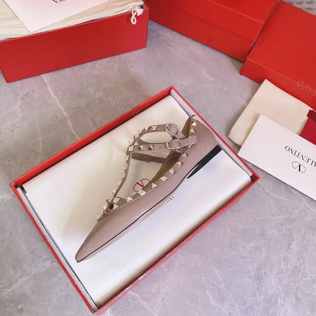 View 6 of Valentino Women Beige Leather Studded Flats