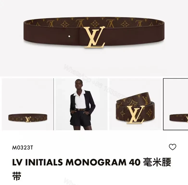Brown Canvas LV Monogram Belt – 40mm Gold Buckle, Luxury Style — view 1