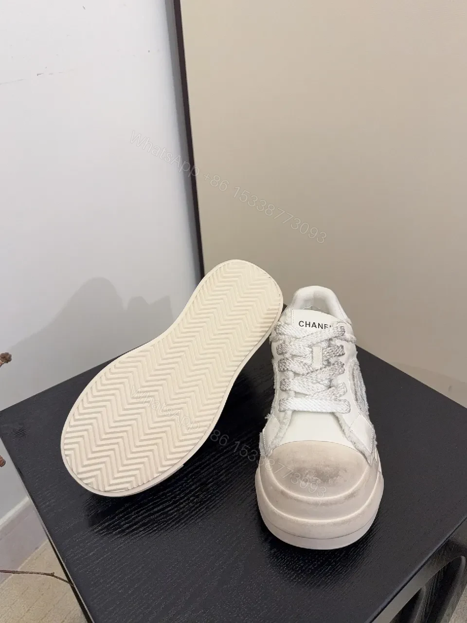 White Textured Leather High-Top Sneaker with Rubber Sole — view 1