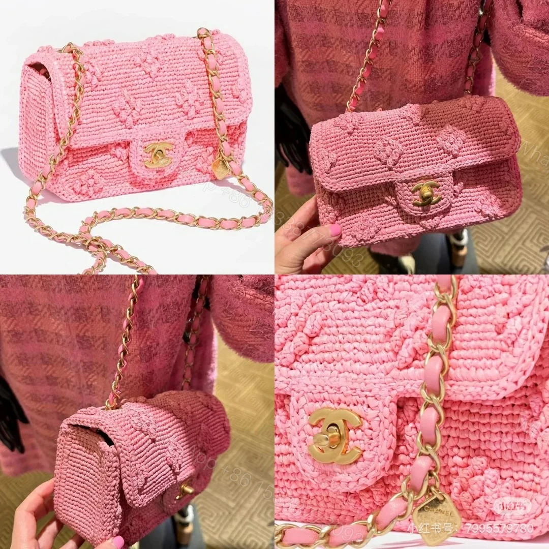 Chanel 高仿粉色針織鏈條包 氣質百搭新款 夏日柔美精品女包 — view 1