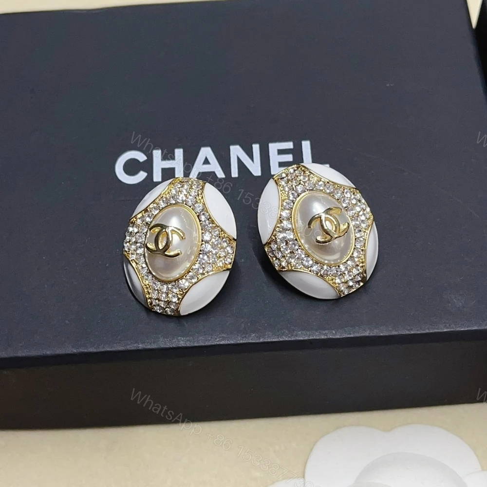 View 5 of CHANEL OVAL CRYSTAL EARRINGS IN GOLD