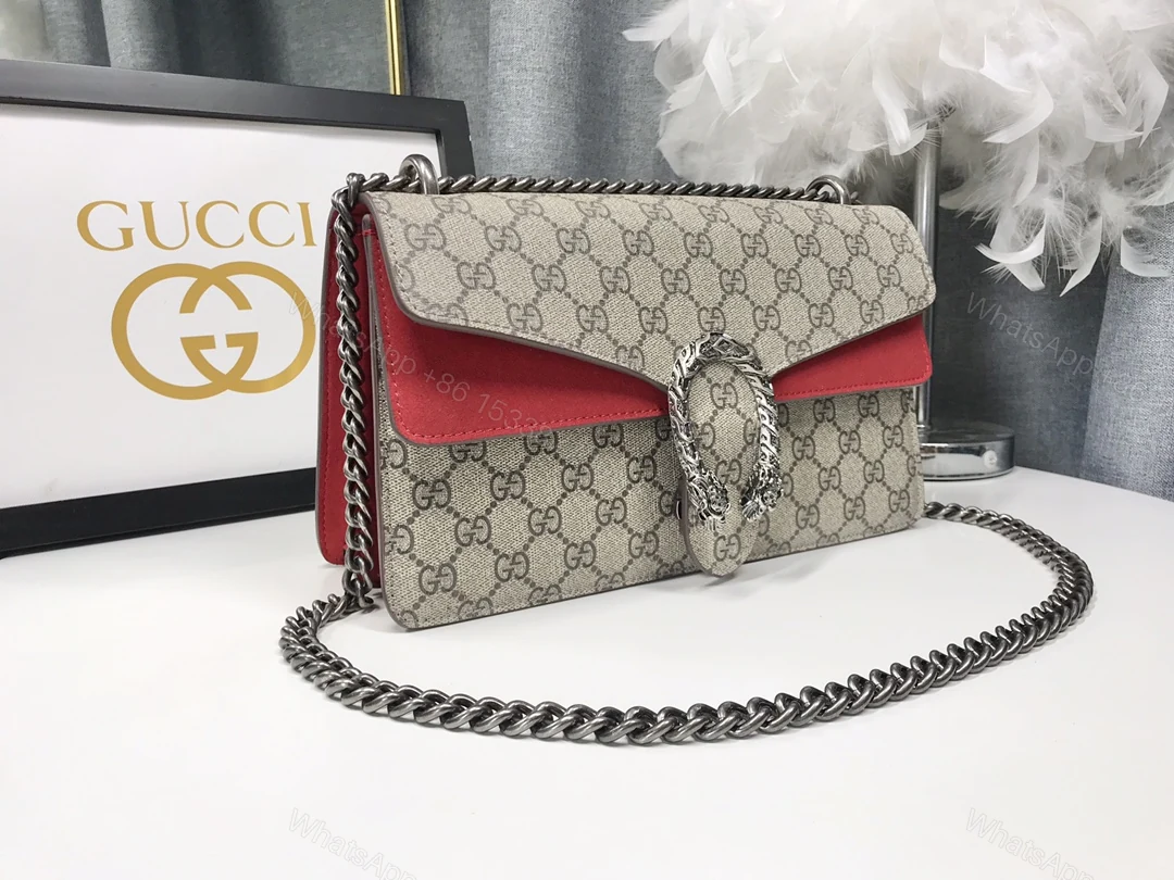Gucci Dionysus 酒神包 GG Supreme 紅色拼接鍊條單肩包 28cm — view 1