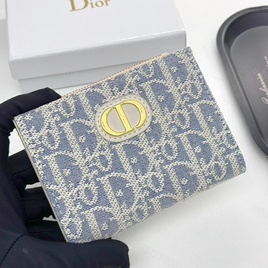 Dior原單短夾 女士Oblique帆布淺藍色款 CD金標高質感選擇 — view 1