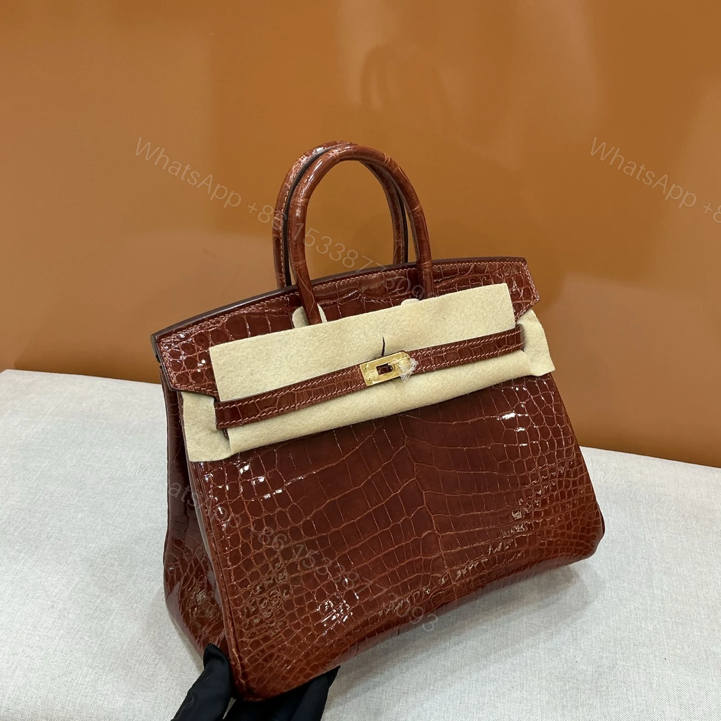 Hermes 高仿 女款 Birkin 鱷魚紋手提包 焦糖棕優雅款 — view 1