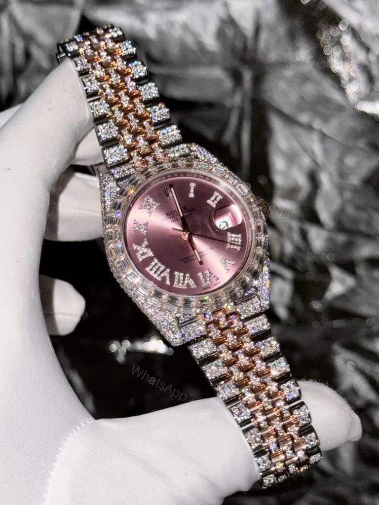 Rolex Datejust 41mm Full Moissanite Diamond Pink Dial Super Clone — view 1