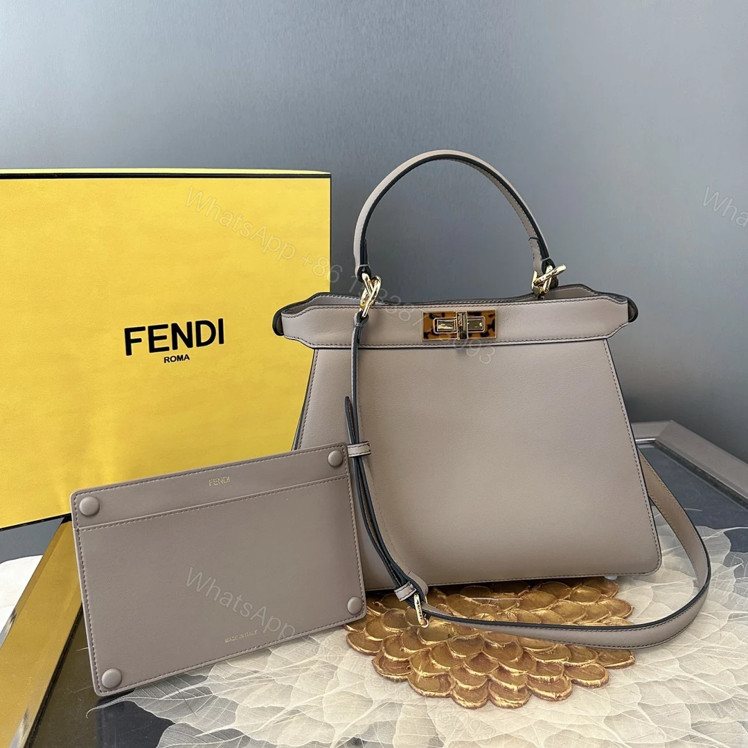 Fendi 一比一 Peekaboo 中號手提包 灰米拼色內袋款 — view 1