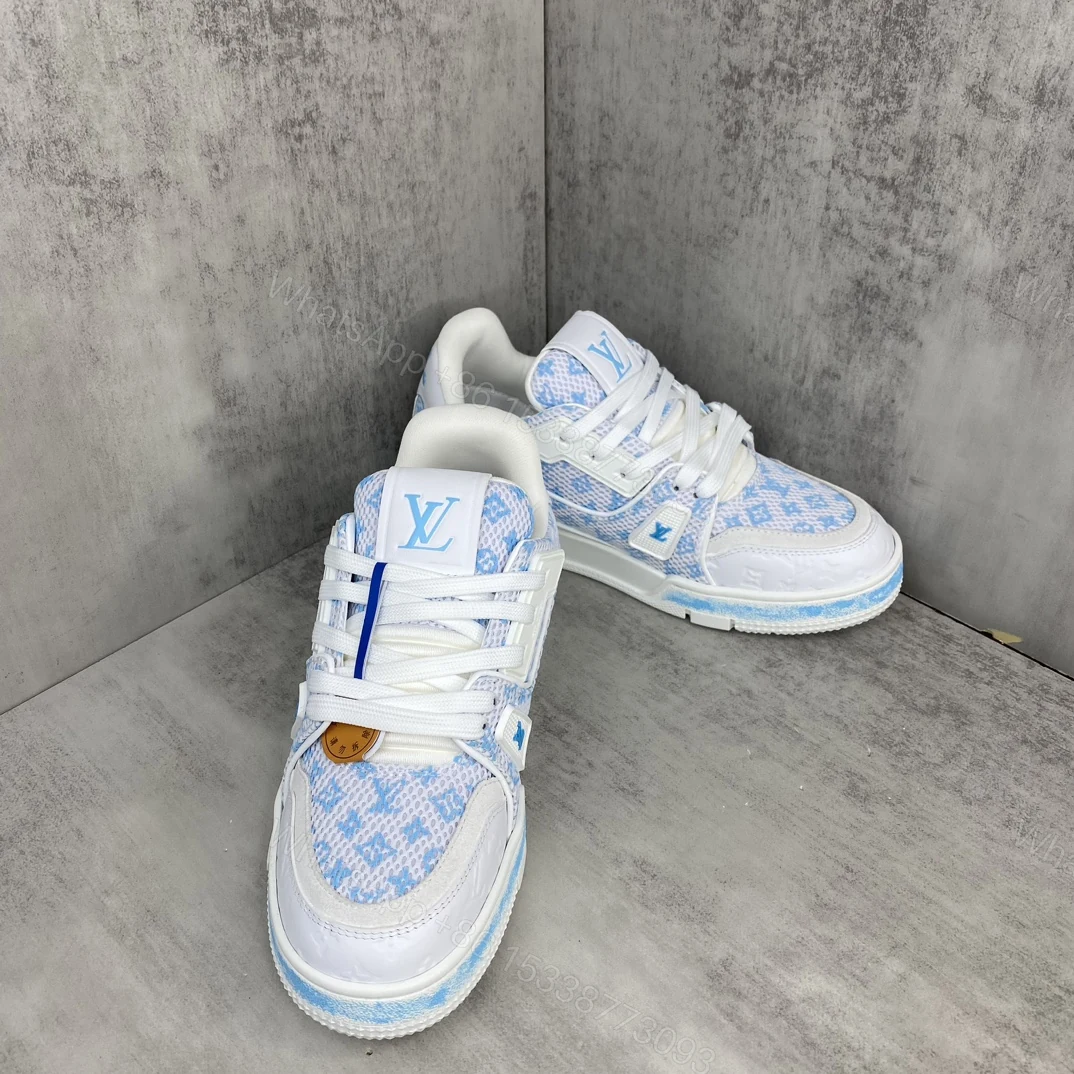LV A貨 Trainer 網布老花運動鞋 淺藍透氣休閒鞋 — view 1