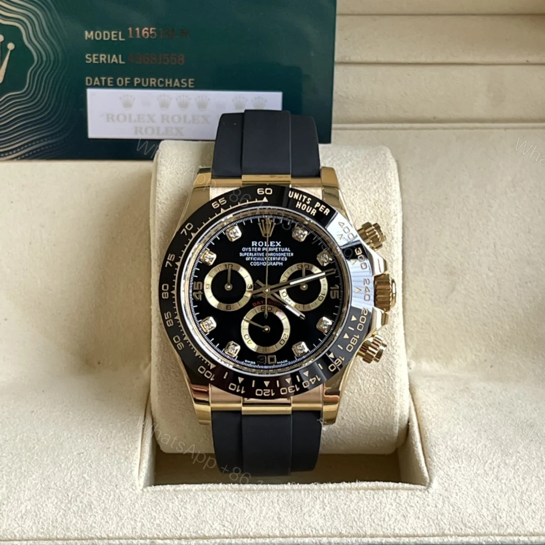 Rolex 高仿 男款 Daytona 黑面鑽刻橡膠帶計時腕錶 奢華運動風 — view 1