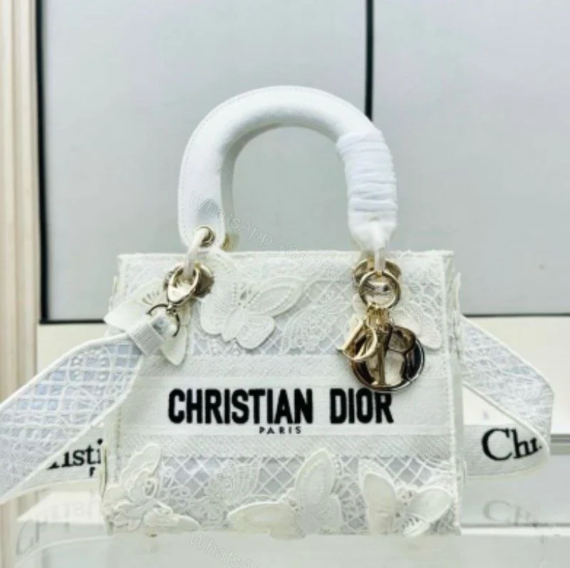 Design MEDIUM LADY D-LITE BAG White D-Lace Butterfly Embroidery with Macramé Effect – Dubai Fashion LUX — view 1