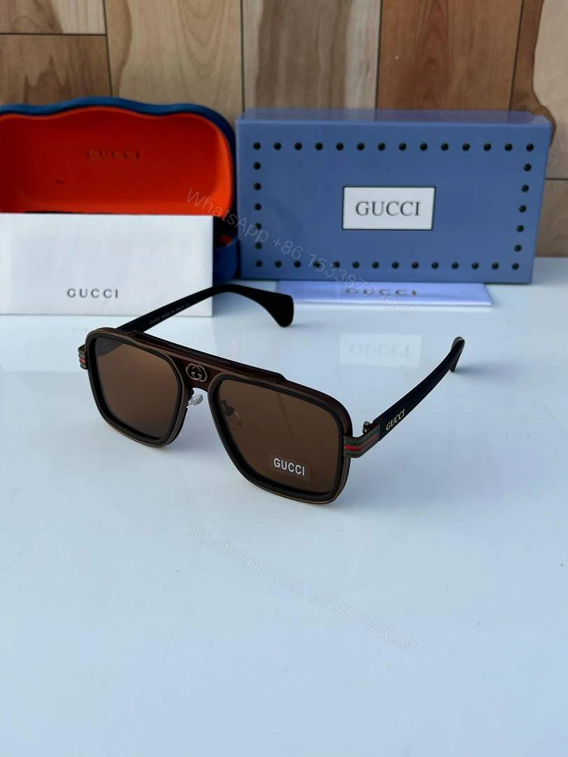 First Copy Gucci Aviator Sunglasses Black Frame Brown Lens — view 1