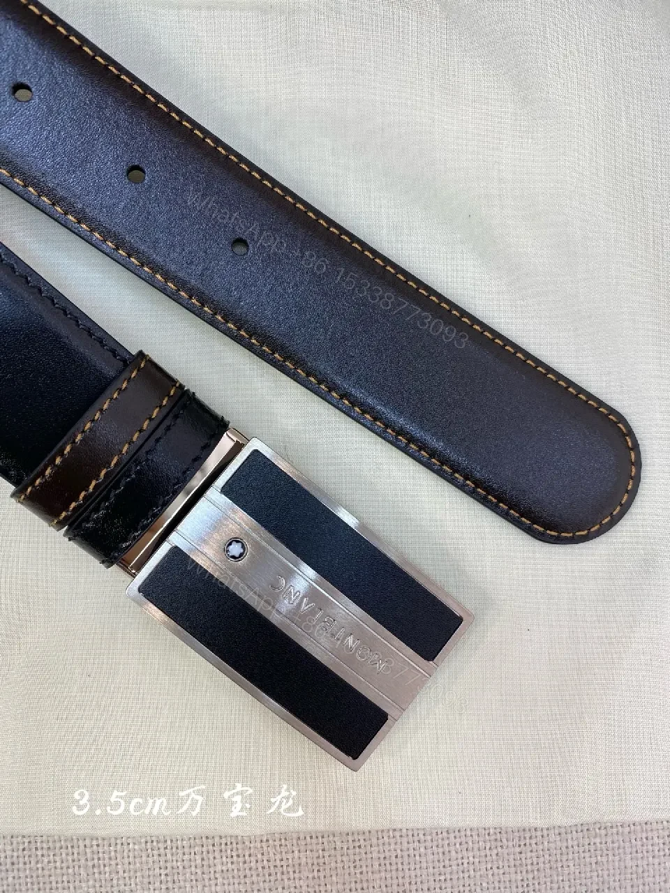 View 6 of Polished Leather Belt with Magnetic Snap Closure - Luxury Style