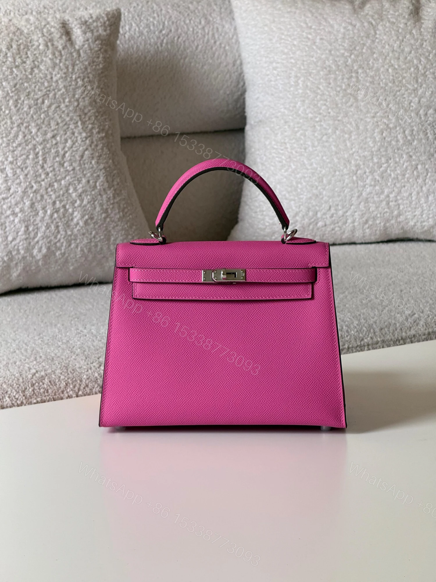 Hermes Kelly 25 Rose Azalee Epsom Palladium Hardware — view 1