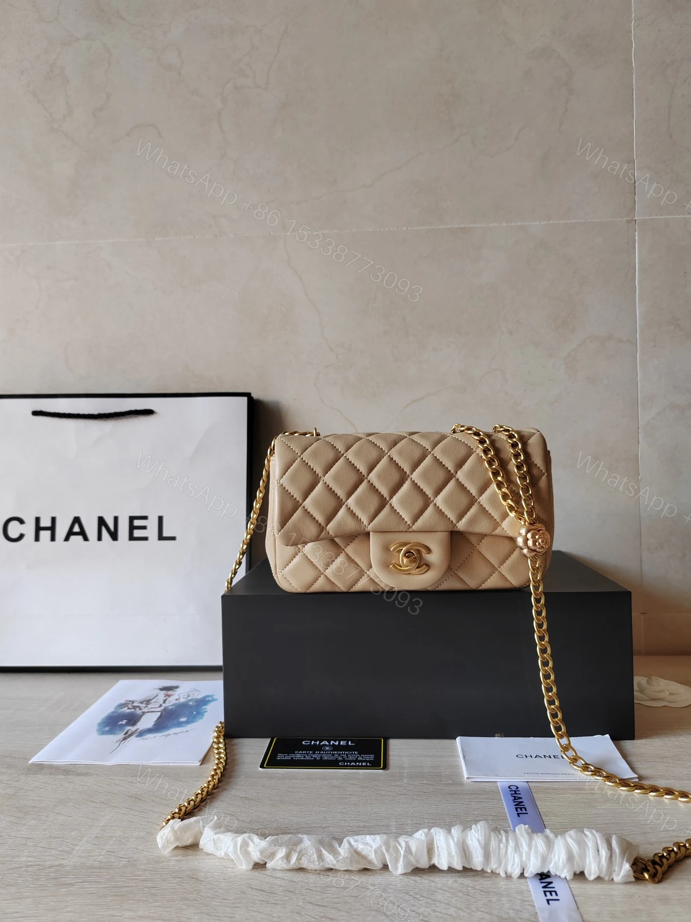 CHANEL 高仿香檳米色菱格鏈條單肩包 經典雙C復古氣質款 — view 1