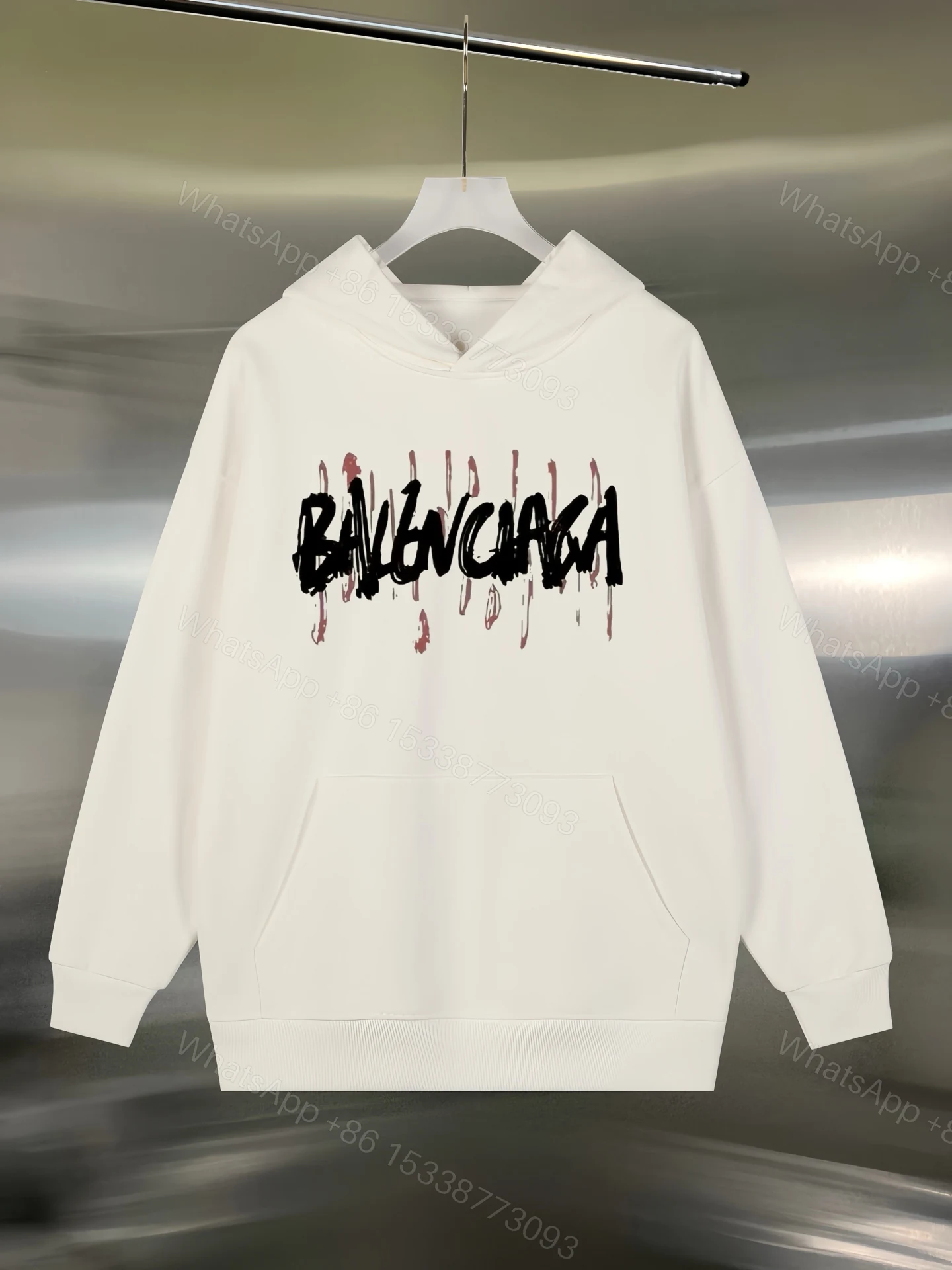 Balenciaga高仿男士白色連帽衛衣 潮流塗鴉風手寫設計款 — view 1