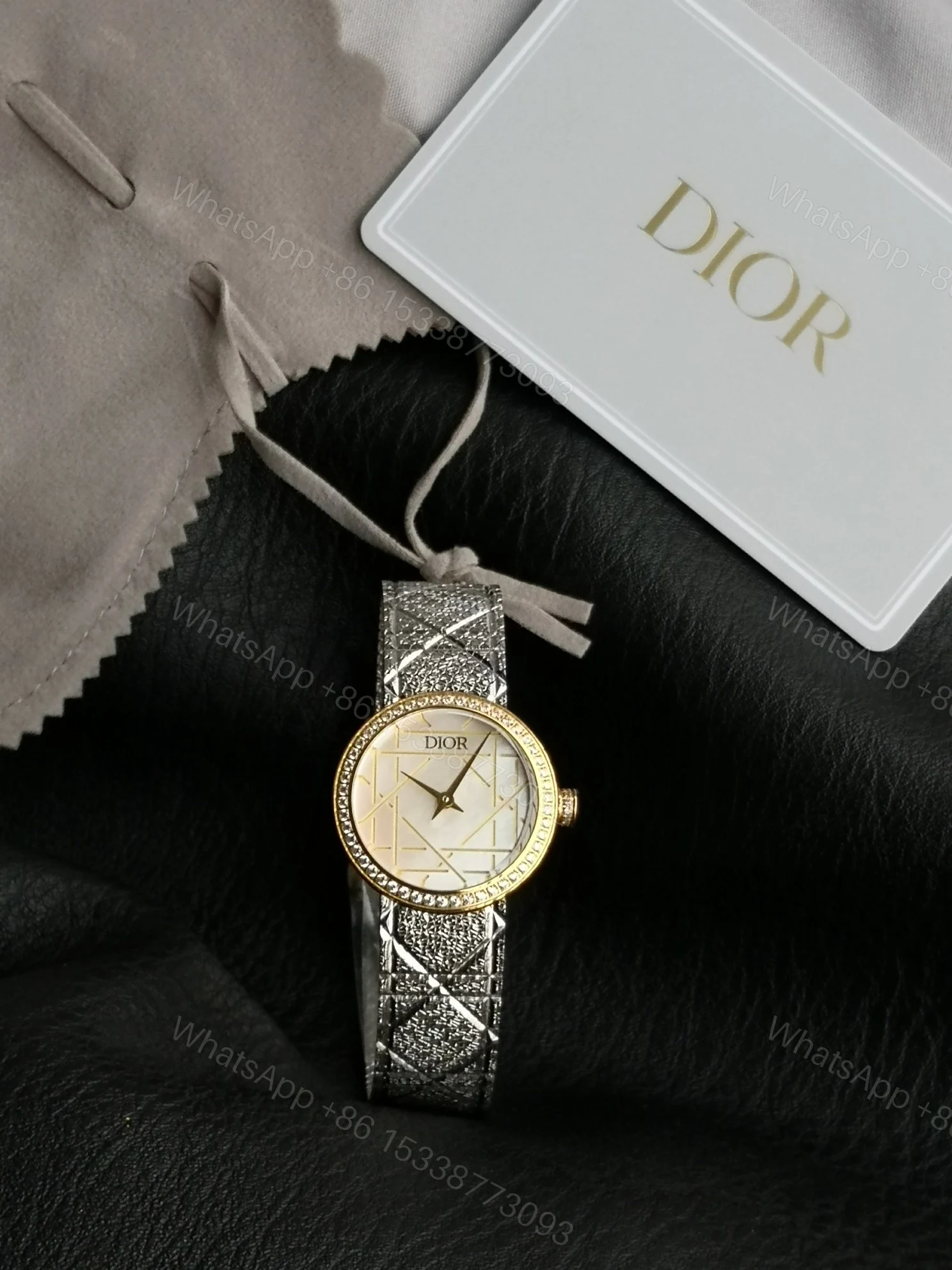 Dior一比一雙色幾何面盤女錶 銀金拼接網帶款 — view 1