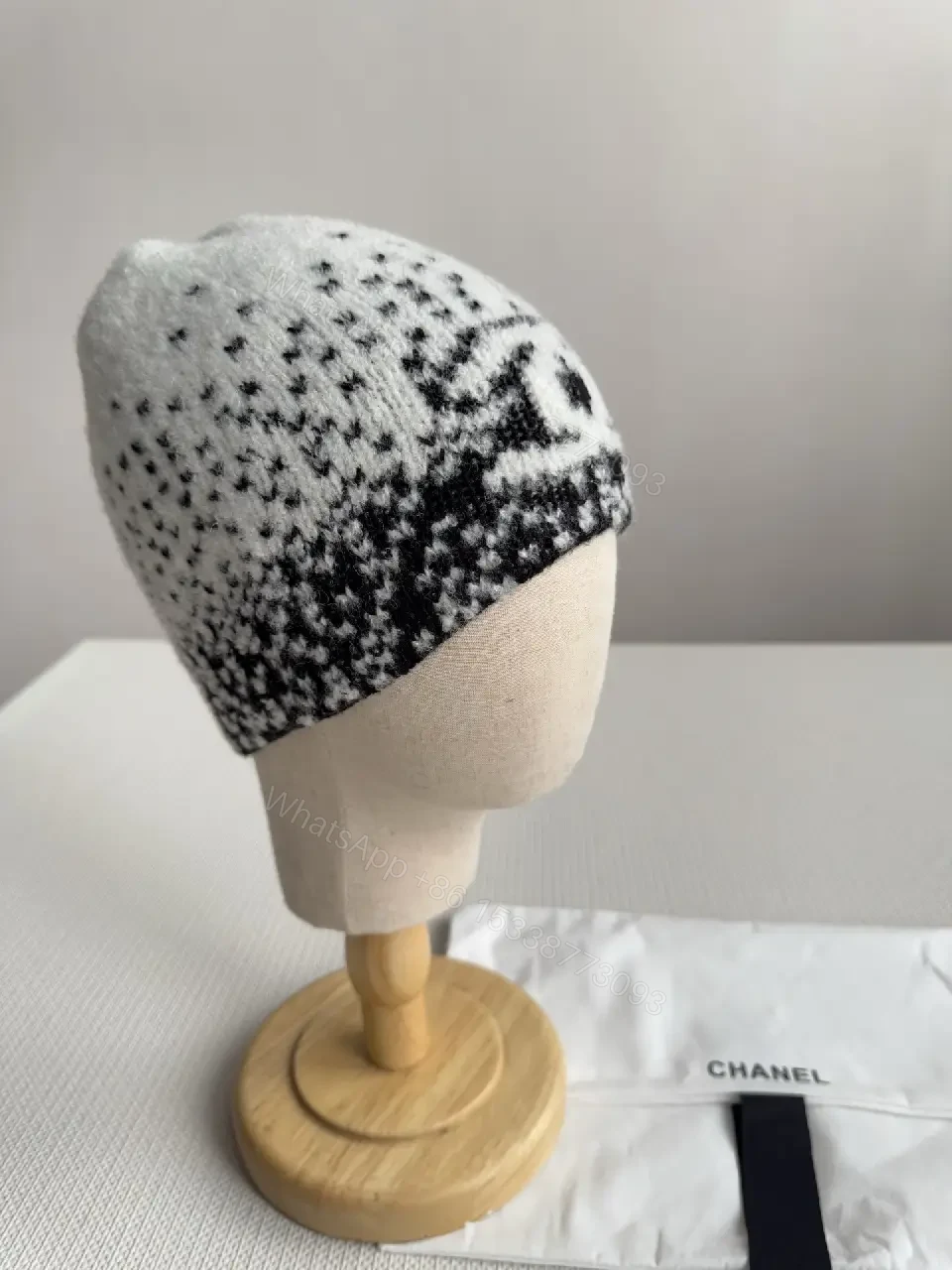 View 6 of Two-Tone Knit Beanie: Luxe Logo Detail, Soft Warmth