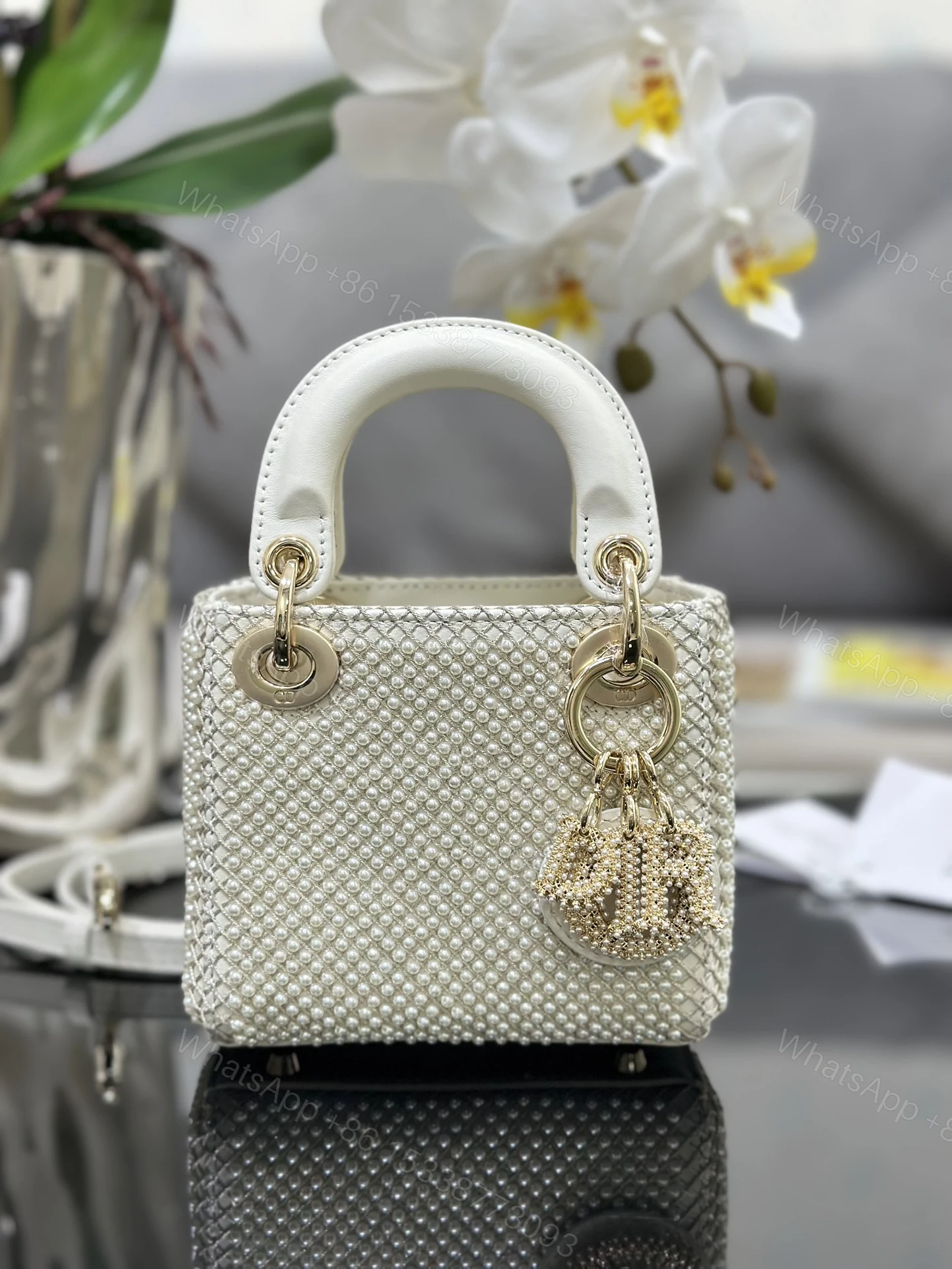 原單Dior Lady Dior珍珠滿鑽白色戴妃包高級女包 — view 1