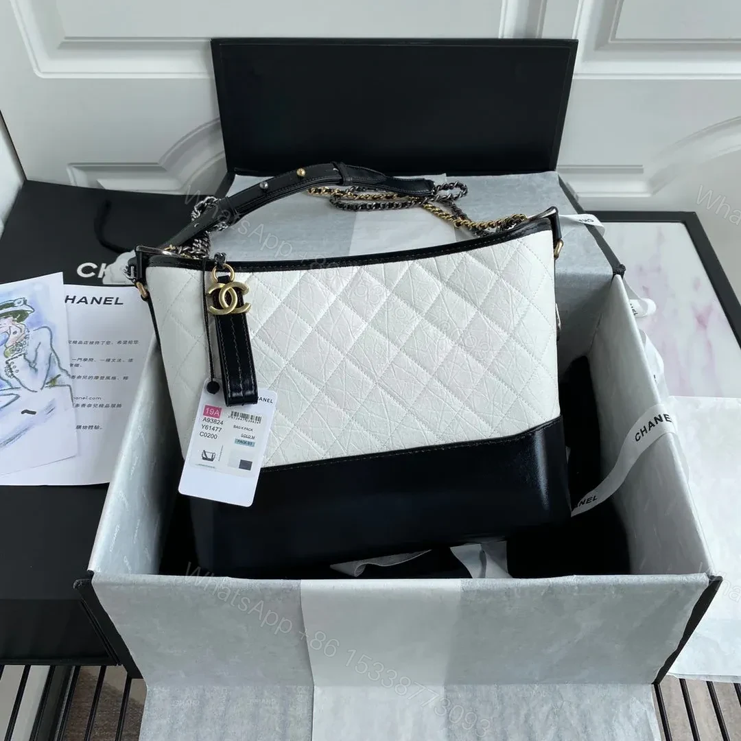 CHANEL GABRIELLE MEDIUM 28 HOBO BAG IN BLACK MIX WHITE CALFSKIN — view 1