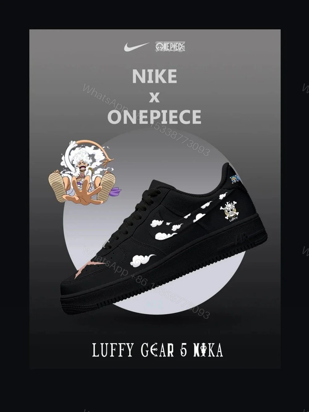 Luffy Gear 5 Nika V.2 Custom Air Force 1 — view 1