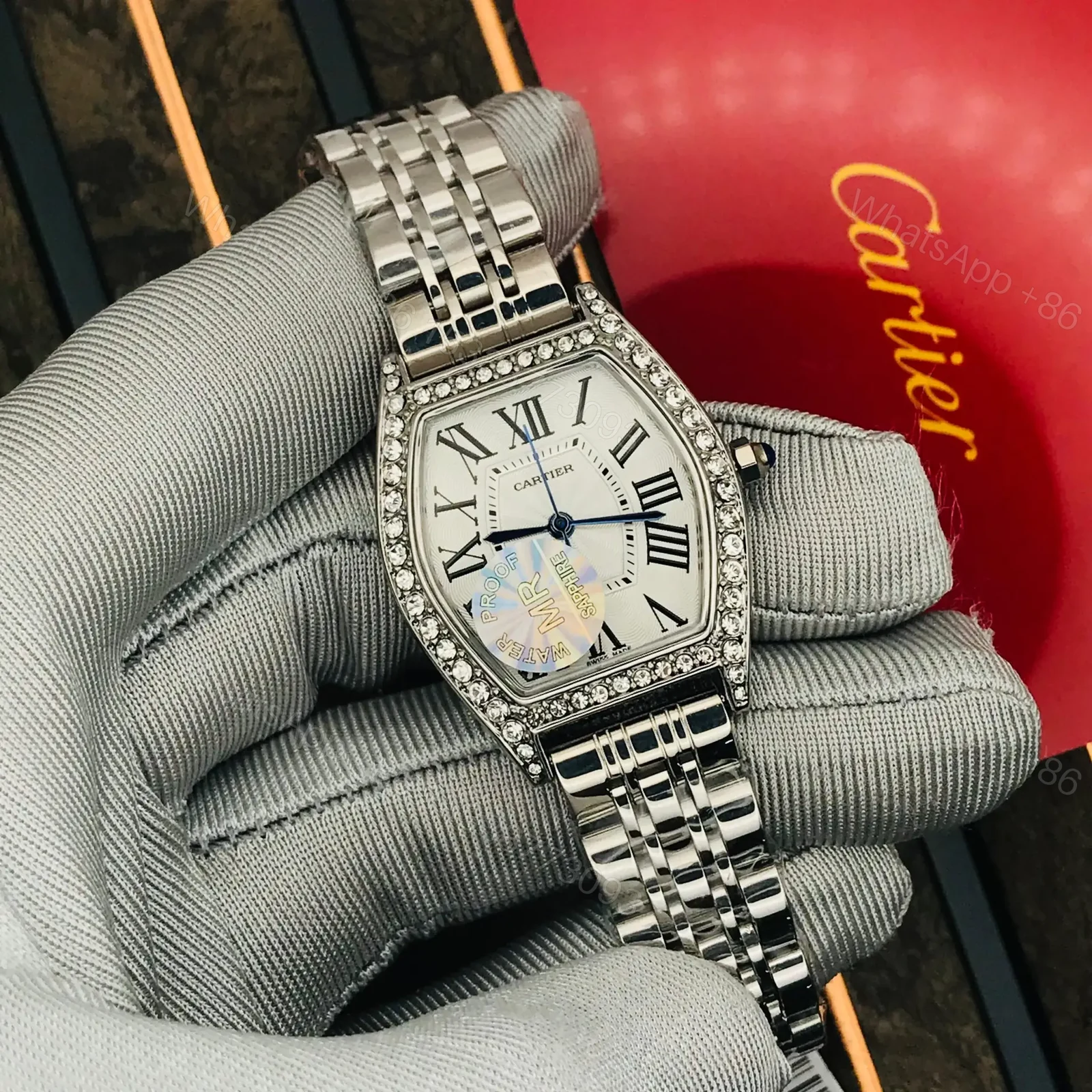 Cartier Tortue Watch 39 mm White Gold Diamond Case — view 1