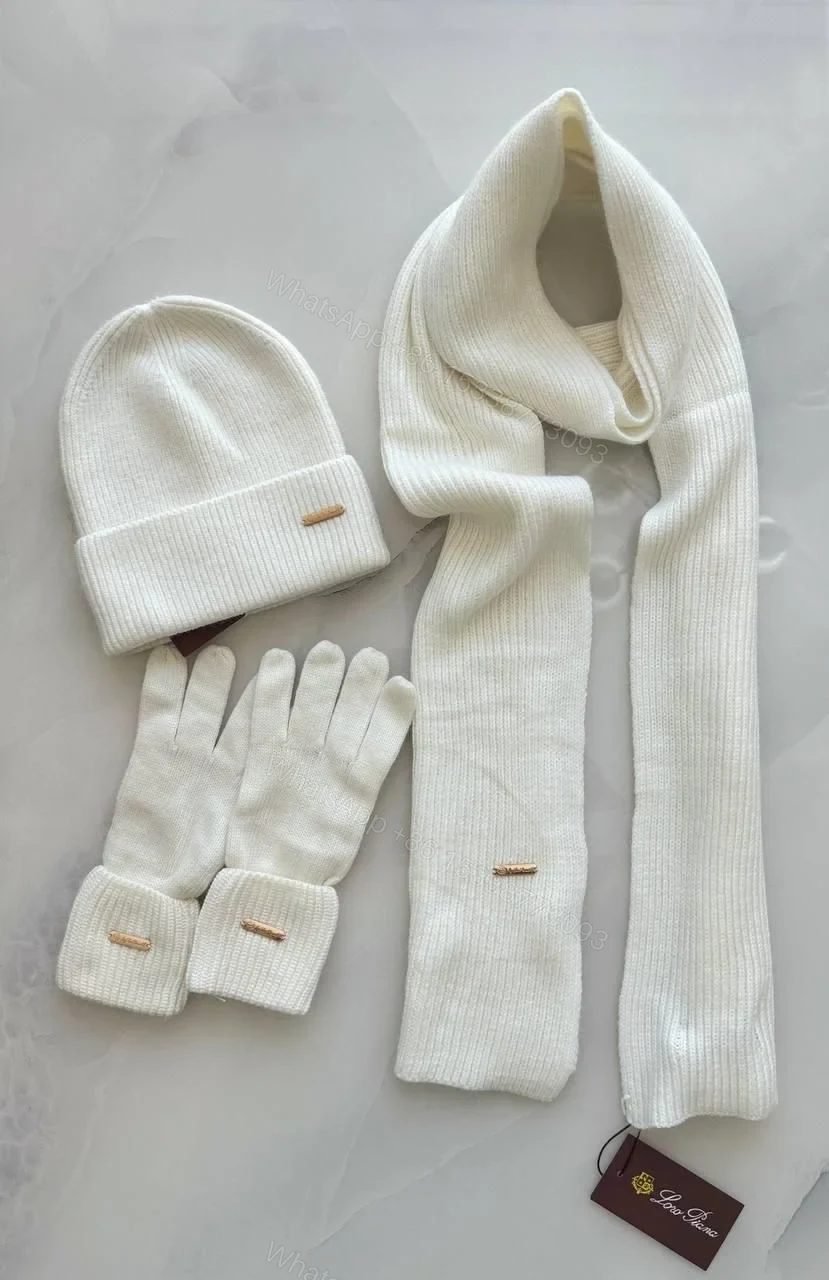 LORO PIANA Hat and Scarf Set in White — view 1