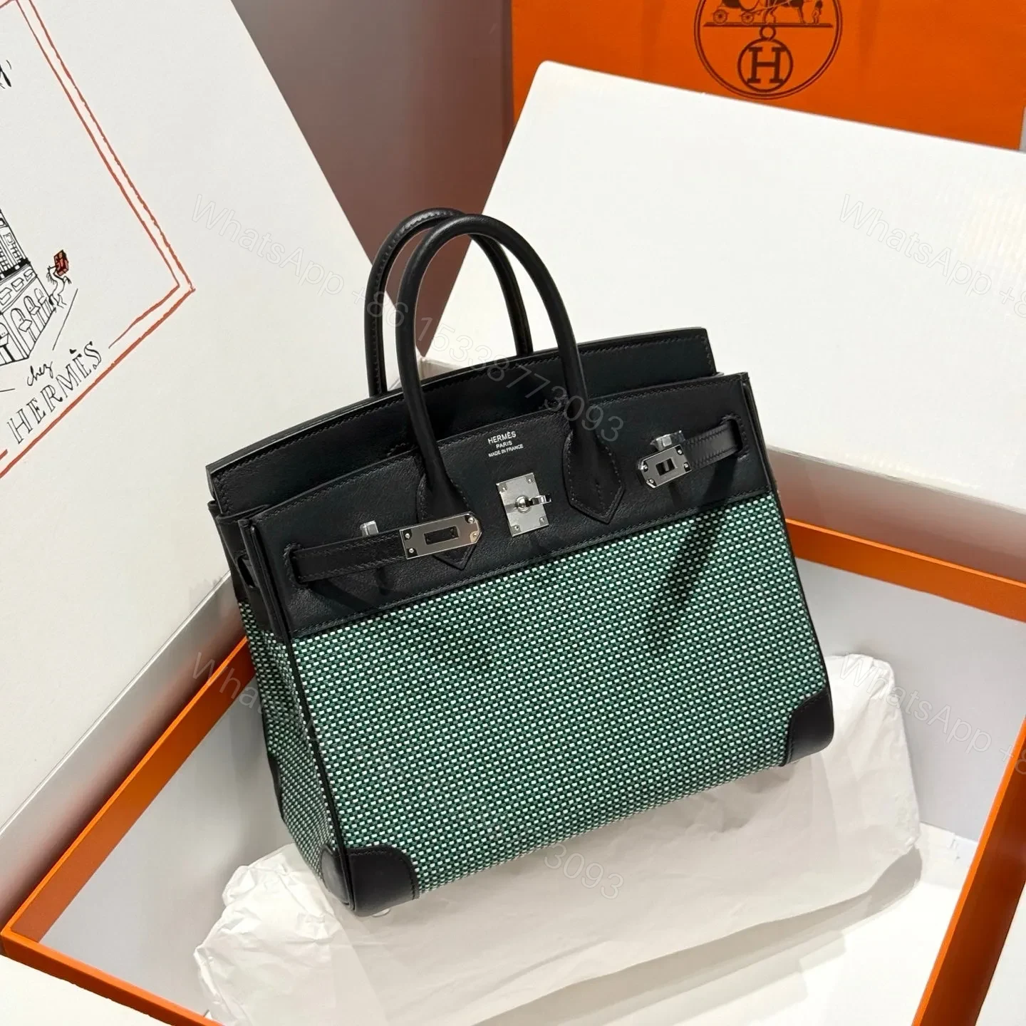 HN 25CM IN BLACK SWIFT BLACK/MINT/BLANC TOILE CANVAS (CUSTOM-MADE) — view 1