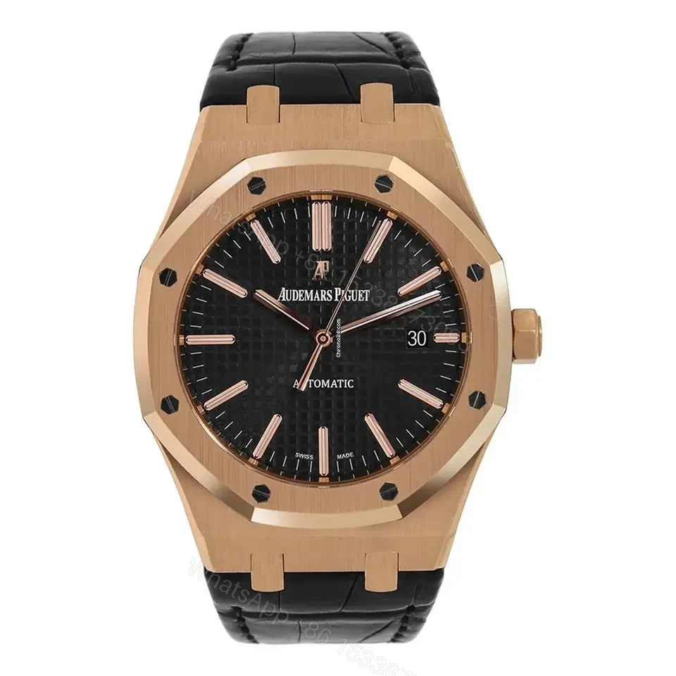 Audemars Piguet Royal Oak Rose Gold Black Leather Watch – 41mm — view 1